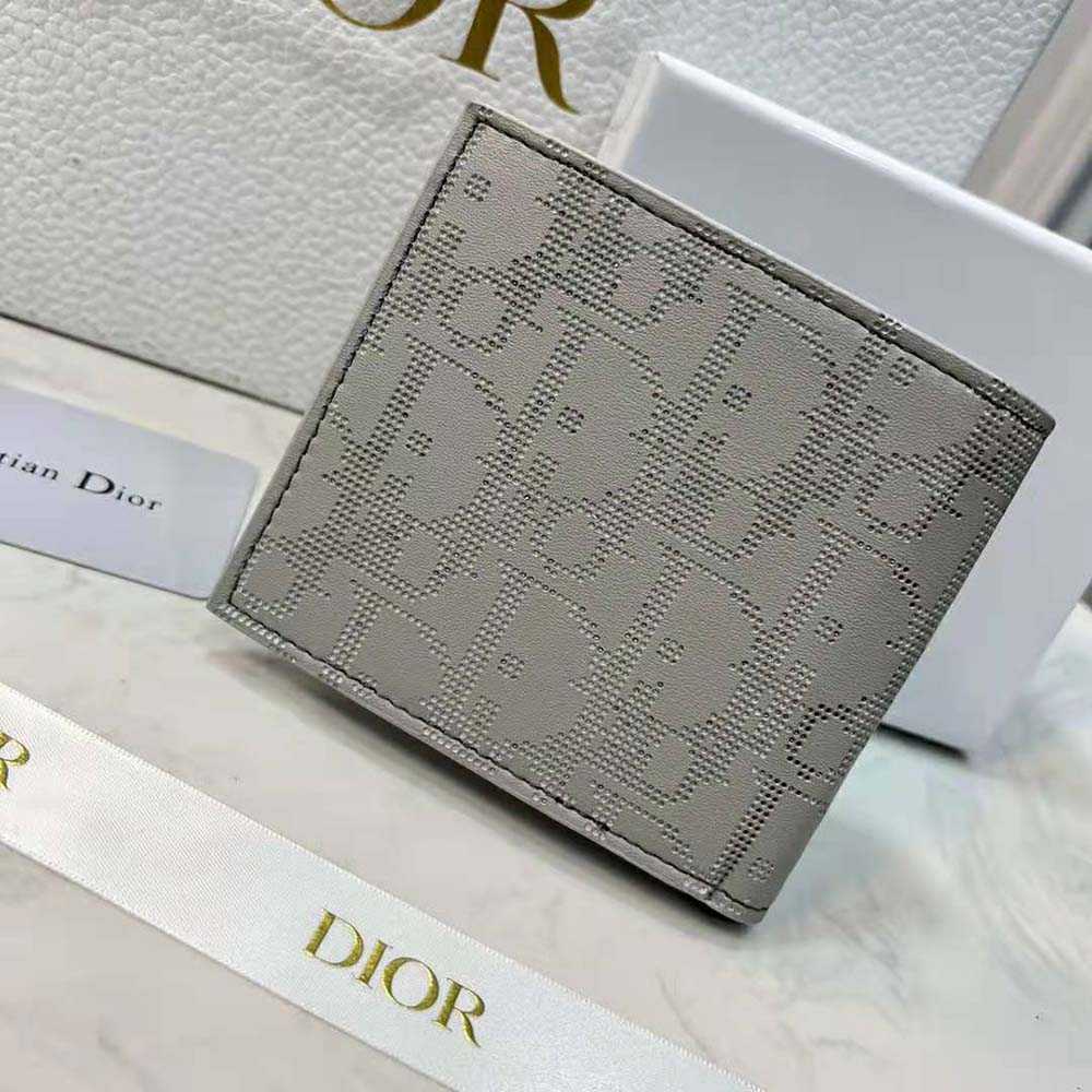 Di*r Men Wallet Gray &ior Oblique Galaxy Leather
