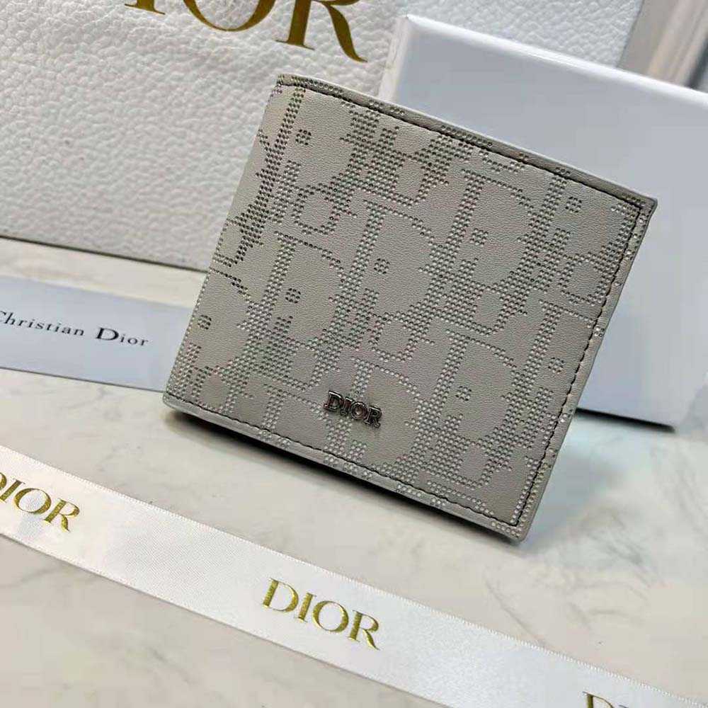 Di*r Men Wallet Gray &ior Oblique Galaxy Leather