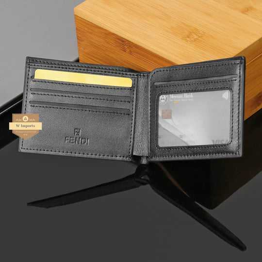 Black Leather Bifold Wallet For