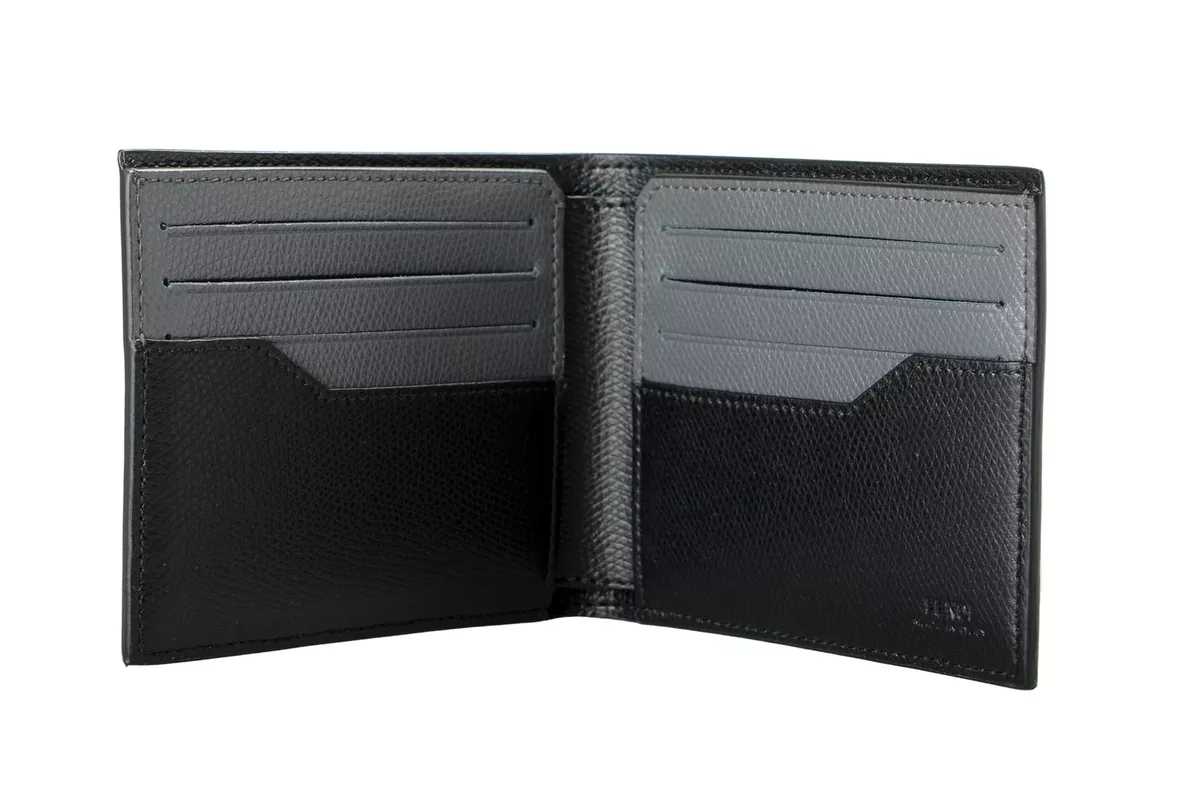 Portefeuille pliant homme imprimé logo noir et gris