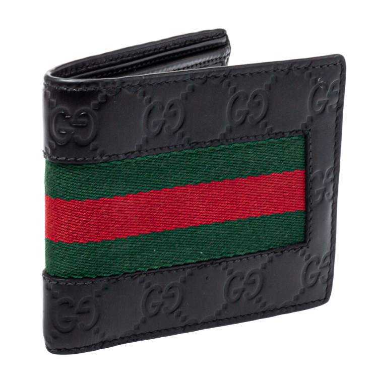 GG Black Guccissima Web Bifold Wallet