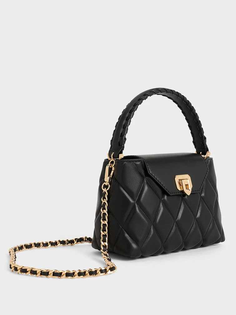 Sac à main matelassé à poignée tressée Arwen - Noir