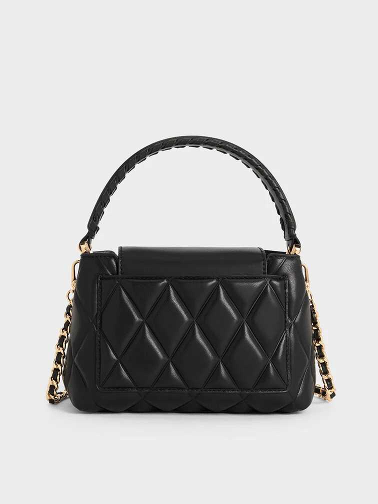Sac à main matelassé à poignée tressée Arwen - Noir