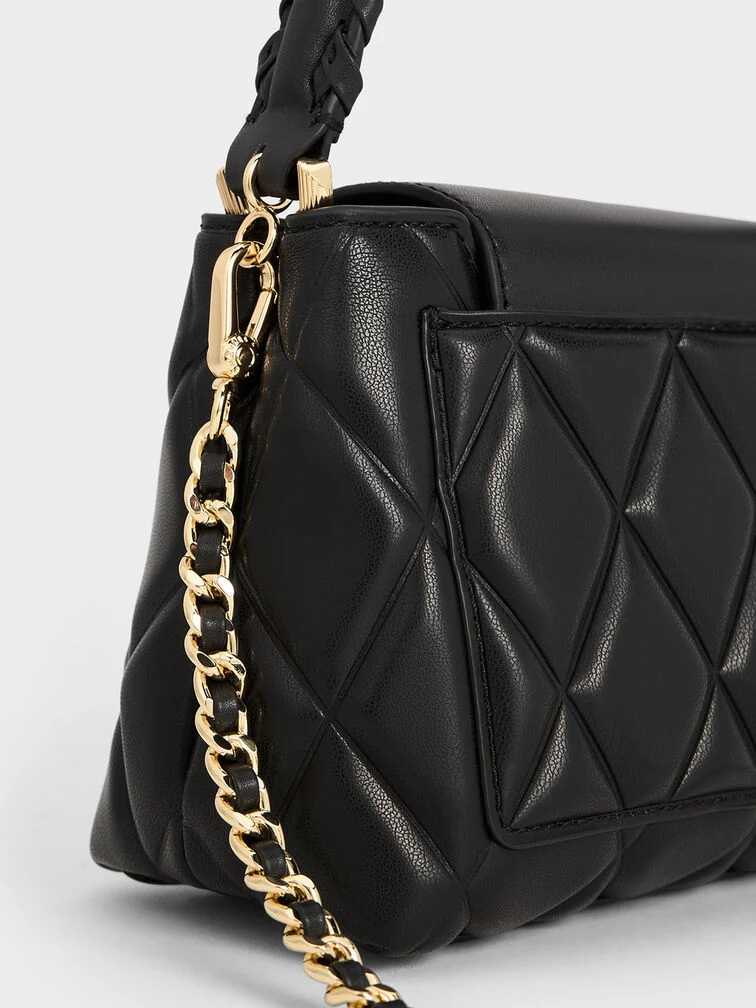 Sac à main matelassé à poignée tressée Arwen - Noir