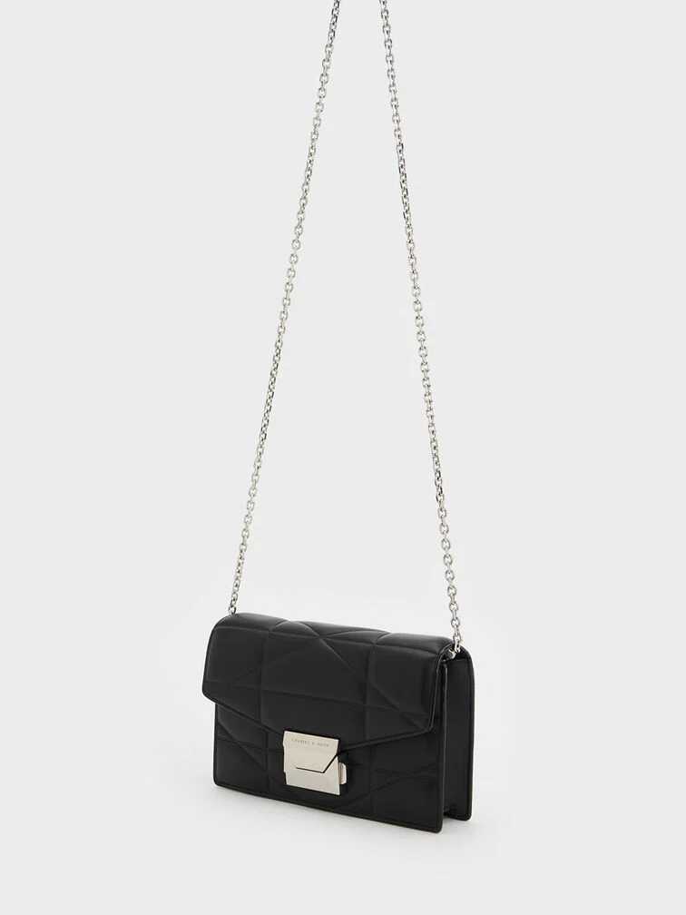 Blanche Chevron Chain-Strap Clutch - Noir