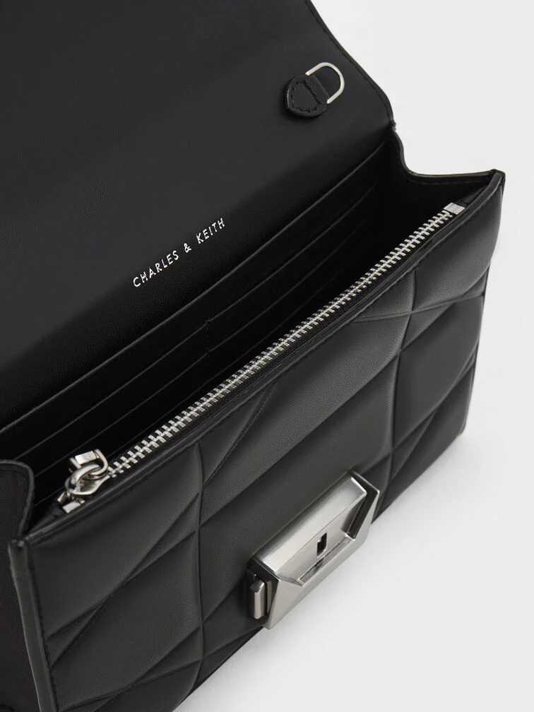Blanche Chevron Chain-Strap Clutch - Noir