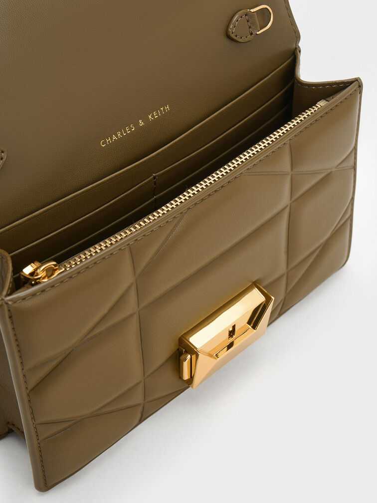 Blanche Chevron Chain-Strap Clutch - Khaki