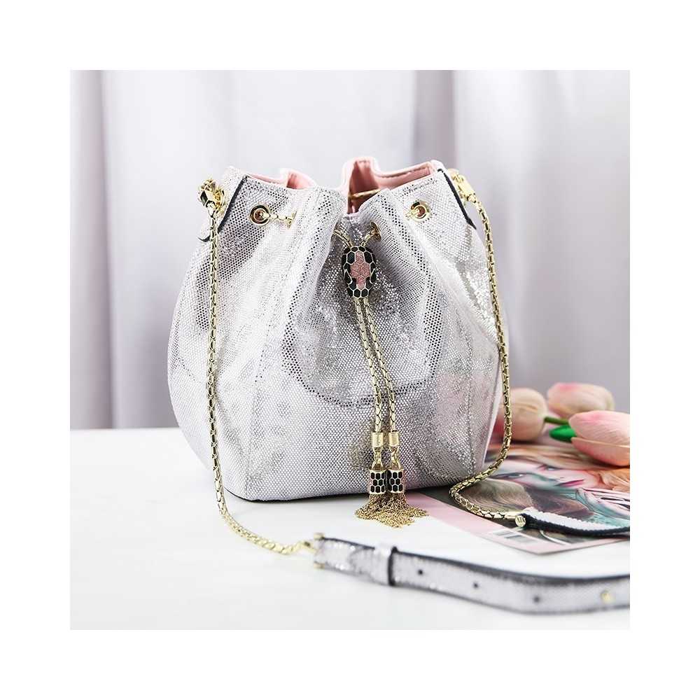 Eldora Genuine Cow Leather Bucket Bag Pink 77188