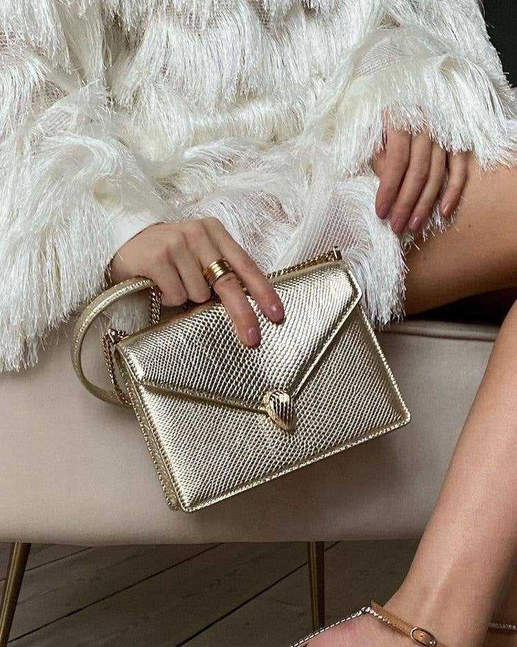 Bvlg@ri Sac bandoulière Serpenti exotique avec étiquette Doré