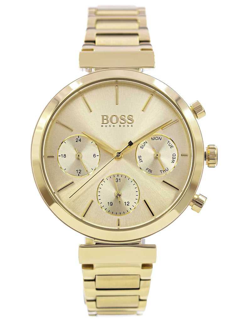 Hûgô Bôss Flawless Gold Dial Gold Steel Strap Watch pour femme -