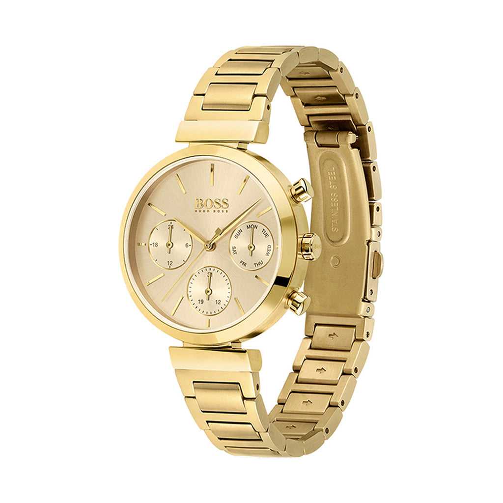 Hûgô Bôss Flawless Gold Dial Gold Steel Strap Watch pour femme -