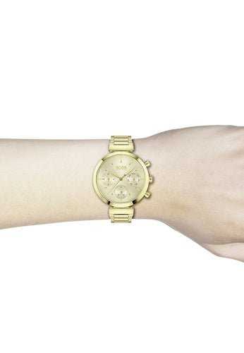 Hûgô Bôss Flawless Gold Dial Gold Steel Strap Watch pour femme -