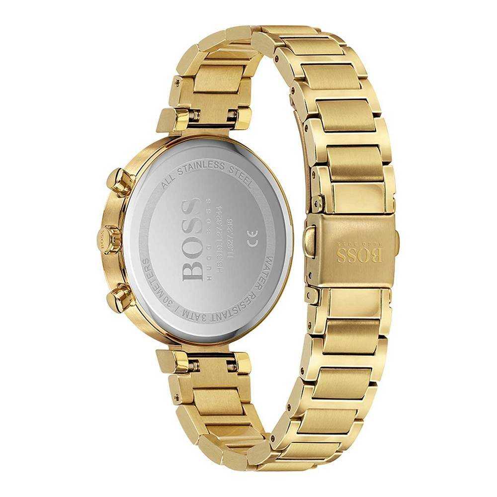Hûgô Bôss Flawless Gold Dial Gold Steel Strap Watch pour femme -
