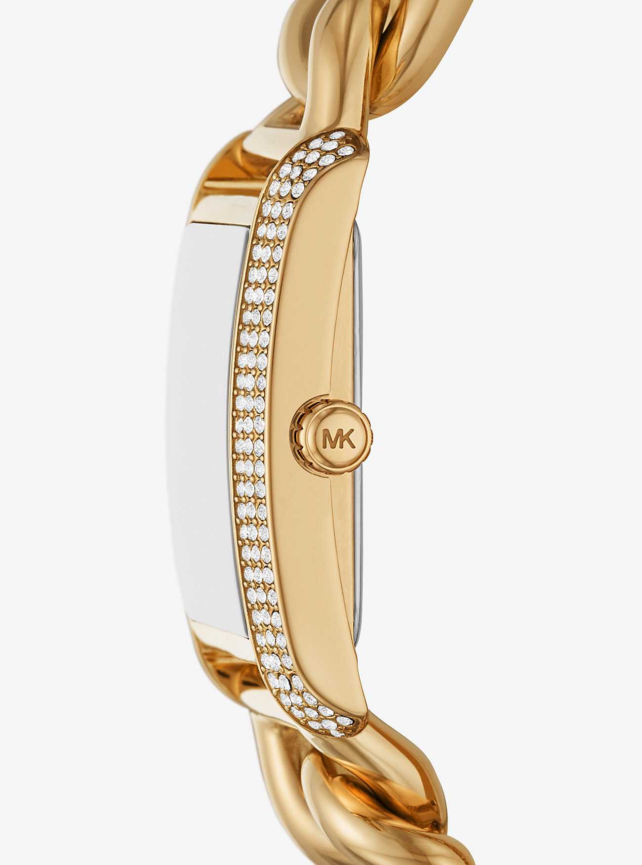 MK Montre Emery surdimensionnée dorée à maillons gourmette et à pavé