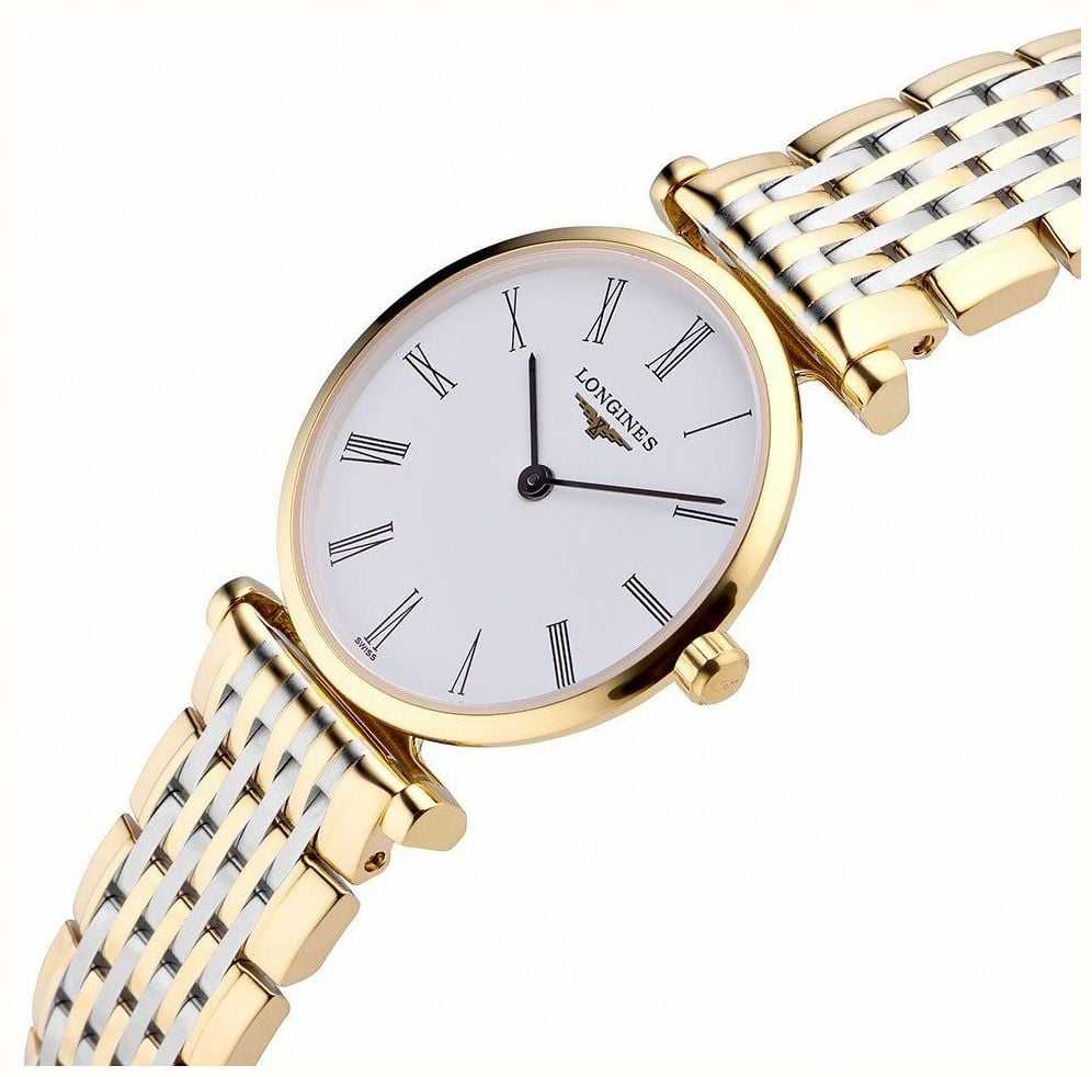 LÔNGINES La grande classique de lôngines (24mm) cadran blanc / bracelet en acier inoxydable bicolore