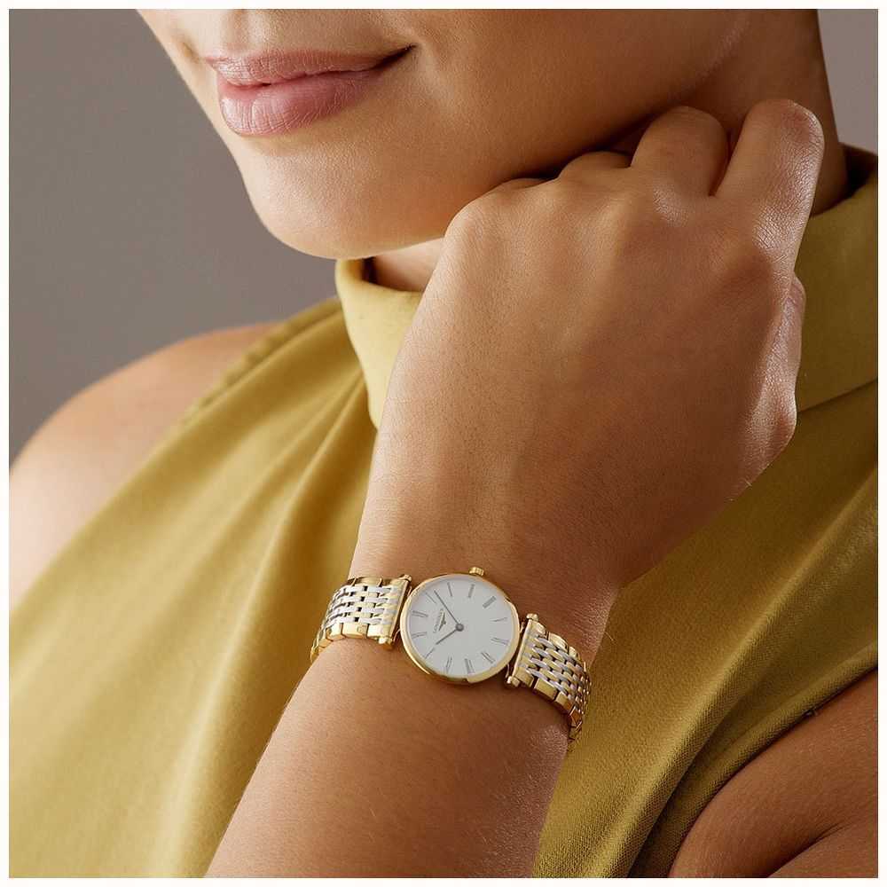 LÔNGINES La grande classique de lôngines (24mm) cadran blanc / bracelet en acier inoxydable bicolore