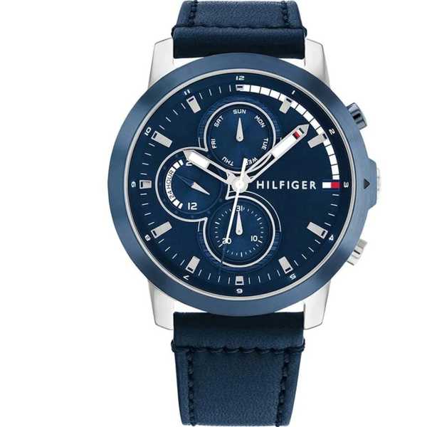 Tommÿ Hilfiger Jameson Montre Homme Multifonction Acier Cuir Bleu 1792051
