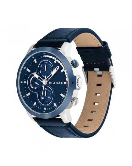 Tommÿ Hilfiger Jameson Montre Homme Multifonction Acier Cuir Bleu 1792051