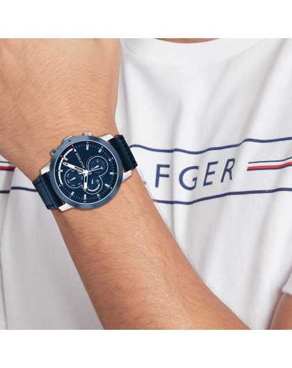 Tommÿ Hilfiger Jameson Montre Homme Multifonction Acier Cuir Bleu 1792051