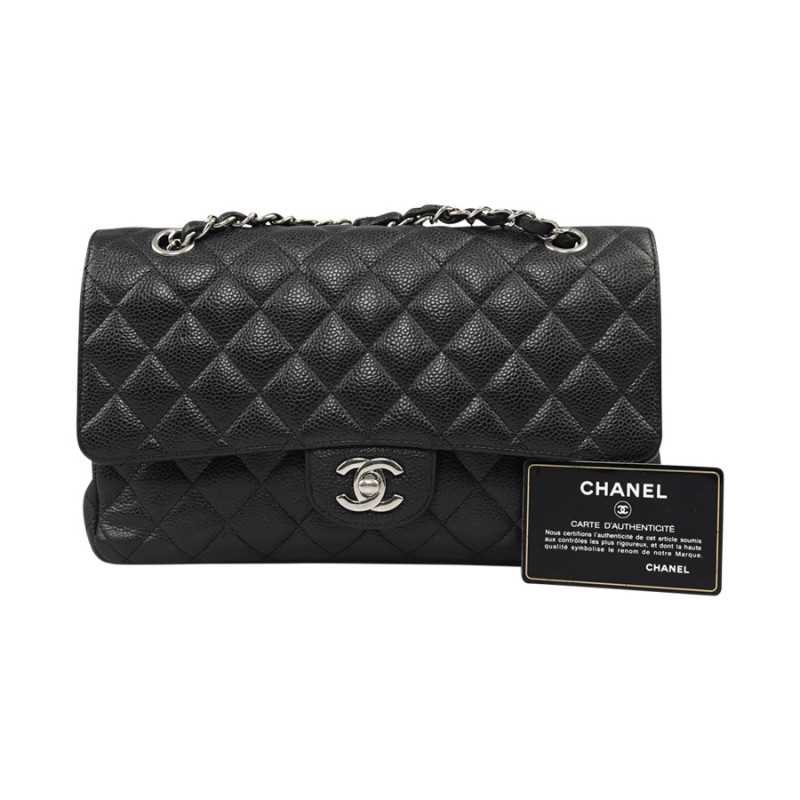 CH@NEL Sac double flap caviar noir