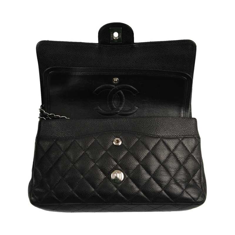 CH@NEL Sac double flap caviar noir