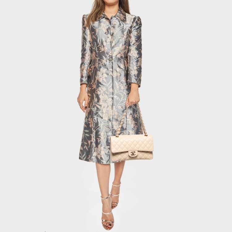 Ch@nel Beige Quilted Caviar Medium Classic Double Flap Bag