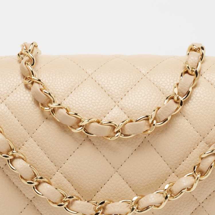 Ch@nel Beige Quilted Caviar Medium Classic Double Flap Bag