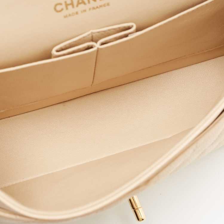 Ch@nel Beige Quilted Caviar Medium Classic Double Flap Bag