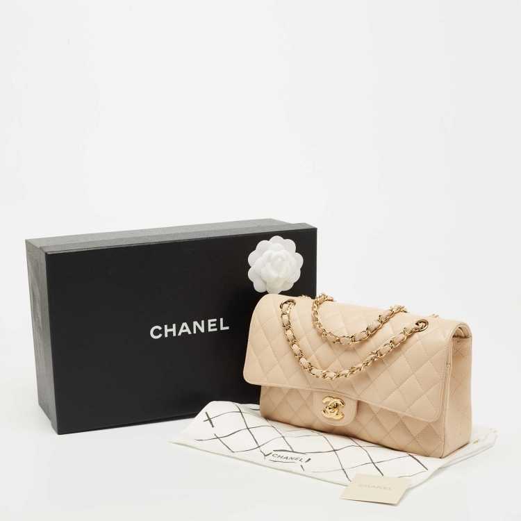 Ch@nel Beige Quilted Caviar Medium Classic Double Flap Bag