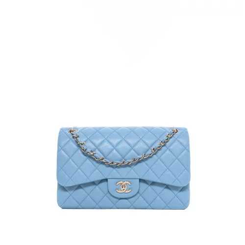 Ch@nel
Sac porté épaule Jumbo Chanel Veau Caviar Bleu Clair