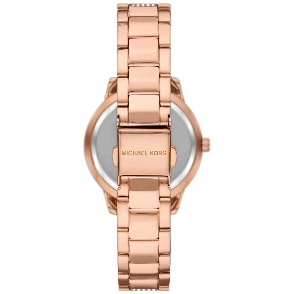 MK Tibby Multifunction Crystals Maroon Dial Rose Gold Steel Strap Watch for Women - MK4685