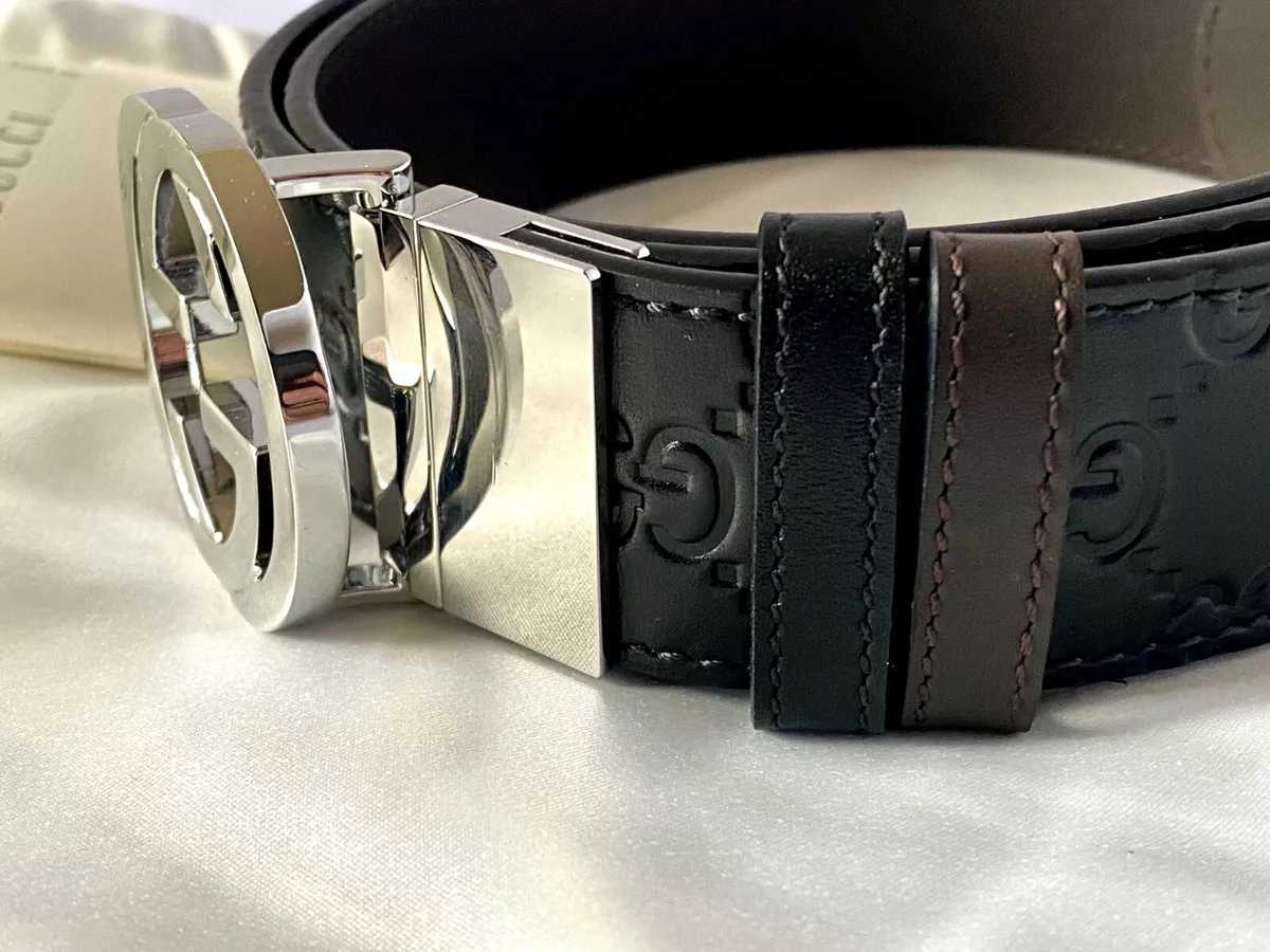 GG Men's GG Logo Leather Belt Black/Brown Reversible Size