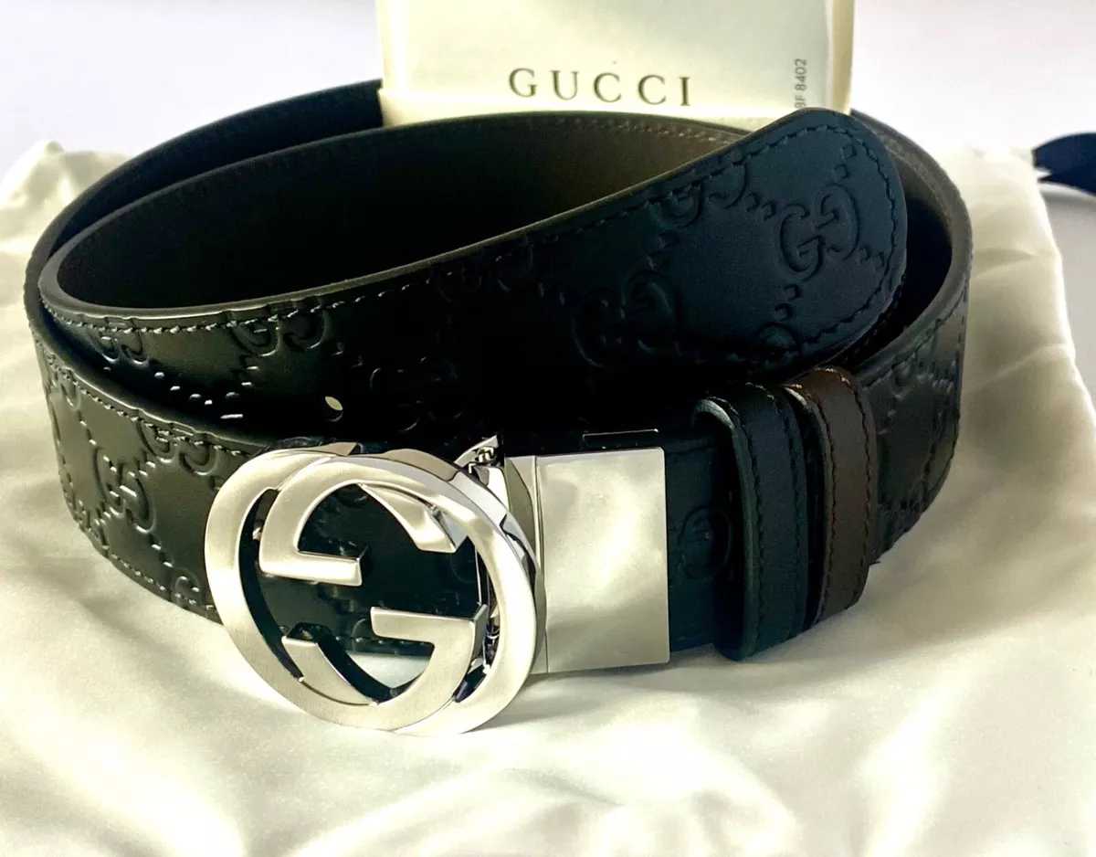 GG Men's GG Logo Leather Belt Black/Brown Reversible Size