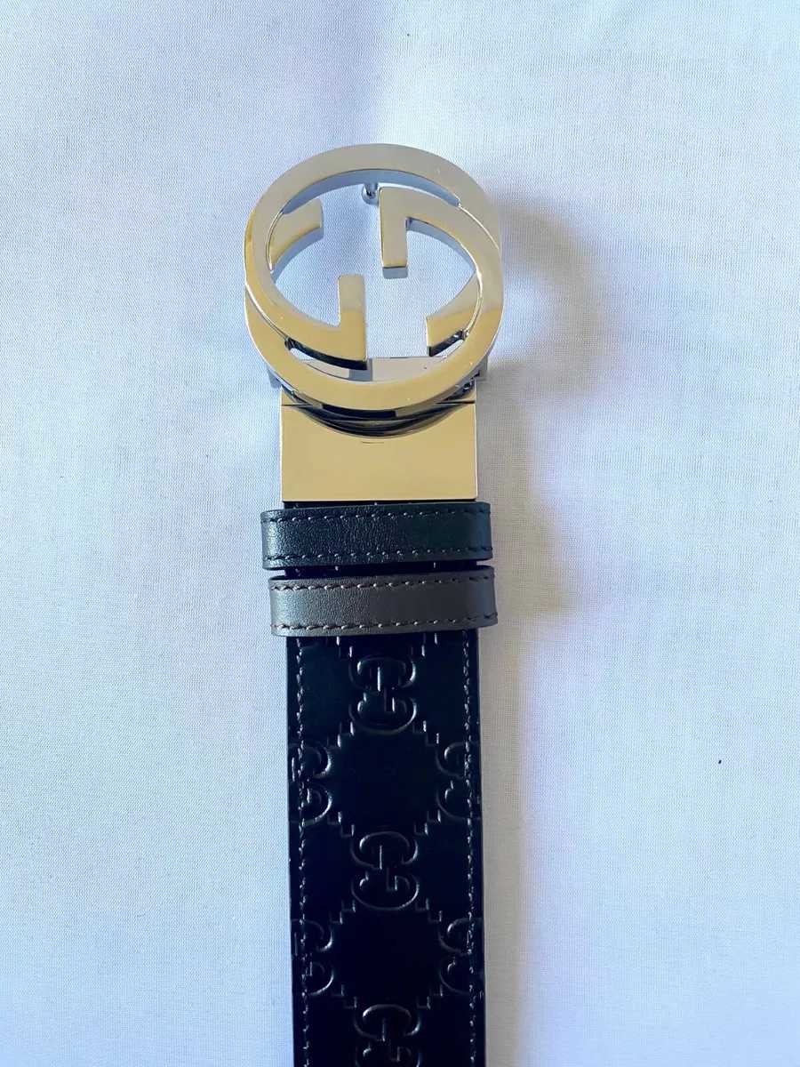 GG Men's GG Logo Leather Belt Black/Brown Reversible Size