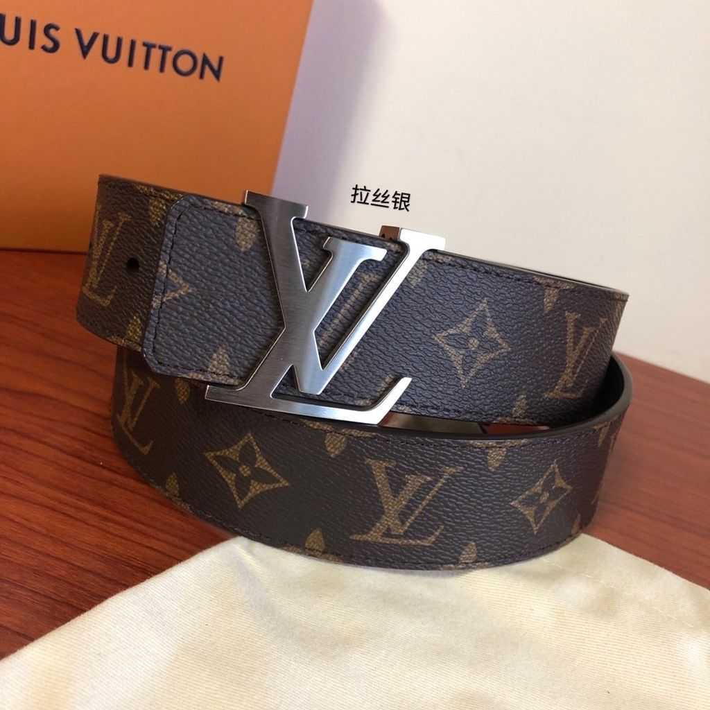 LV Monogram Canvas LV Silver Buckle Reversible Belt Brown
