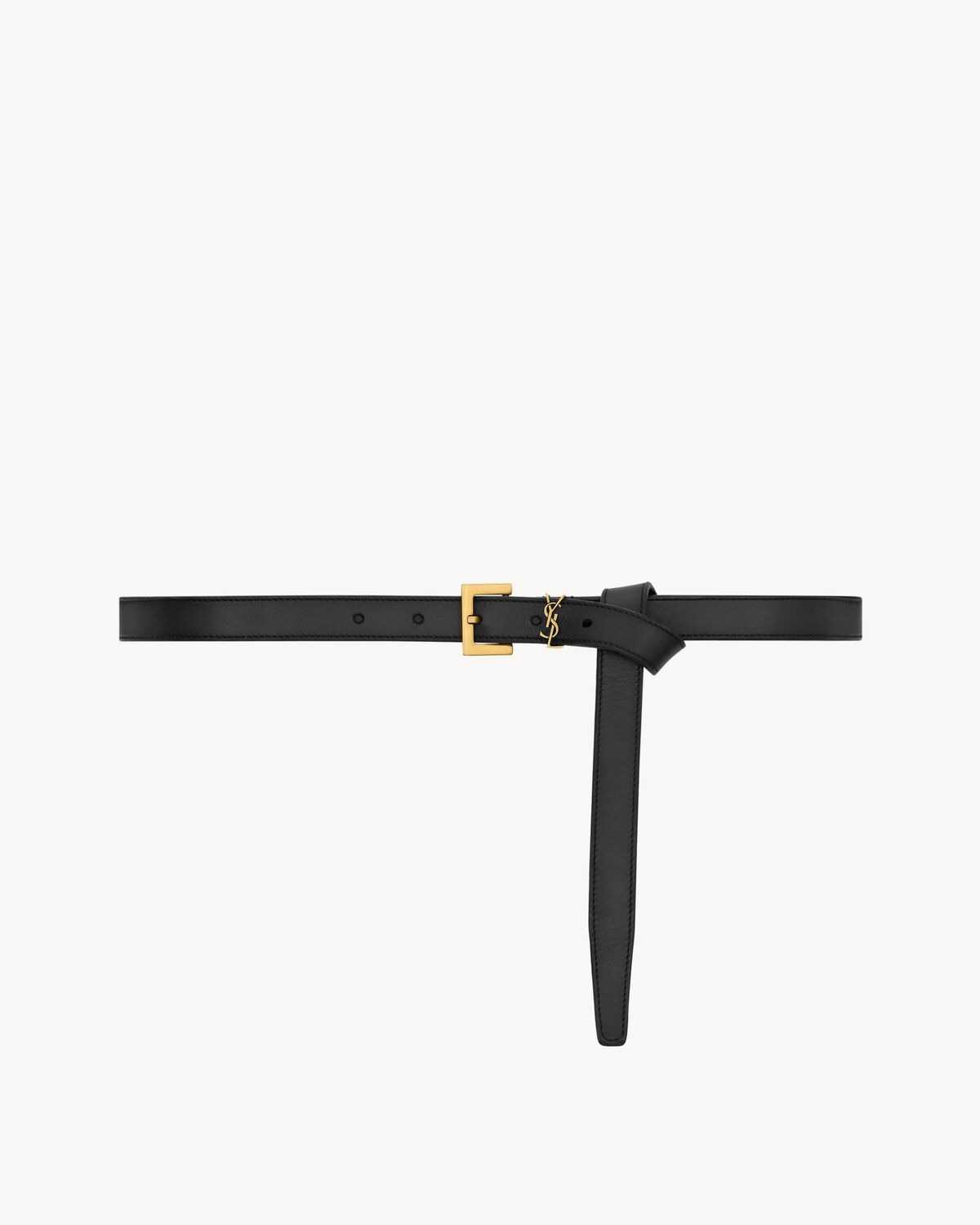 YSL ceinture fine cassandre à boucle carrée à tannage végétal, BLACK