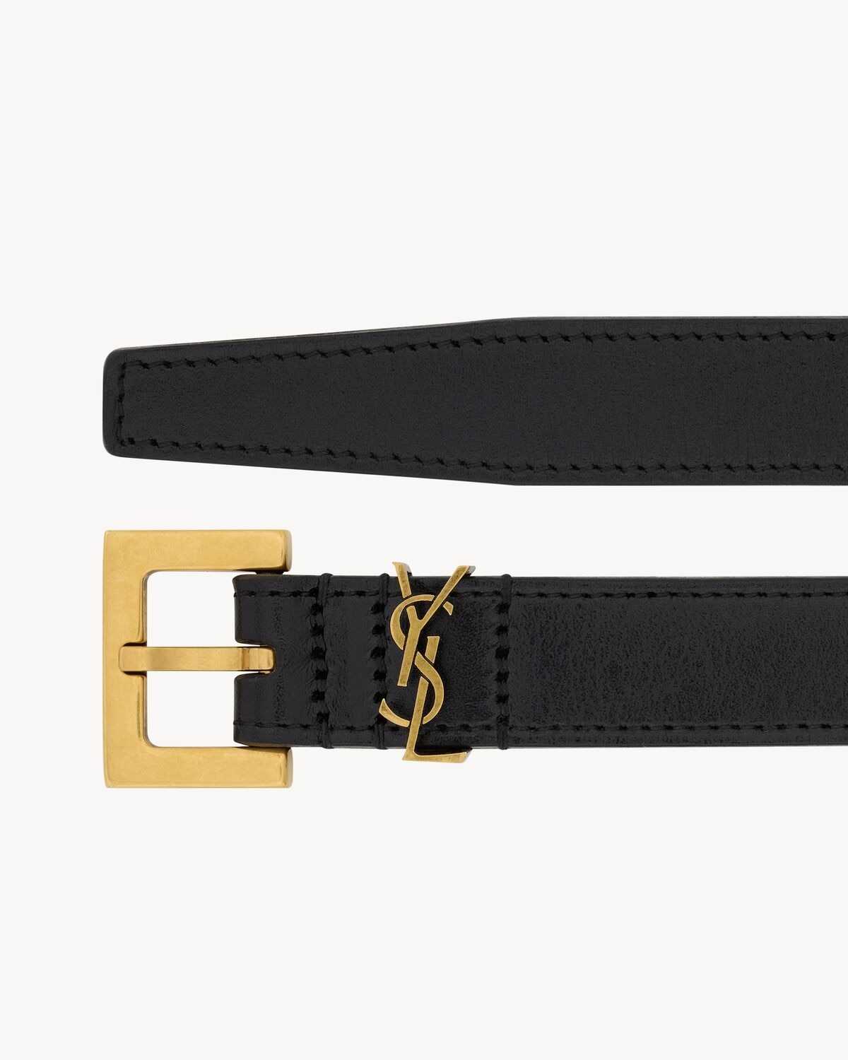 YSL ceinture fine cassandre à boucle carrée à tannage végétal, BLACK