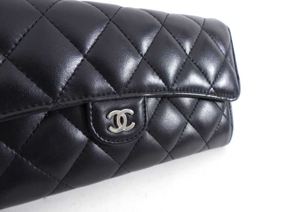Ch@nel Black Lambskin Quilted CC Flap Continental Wallet