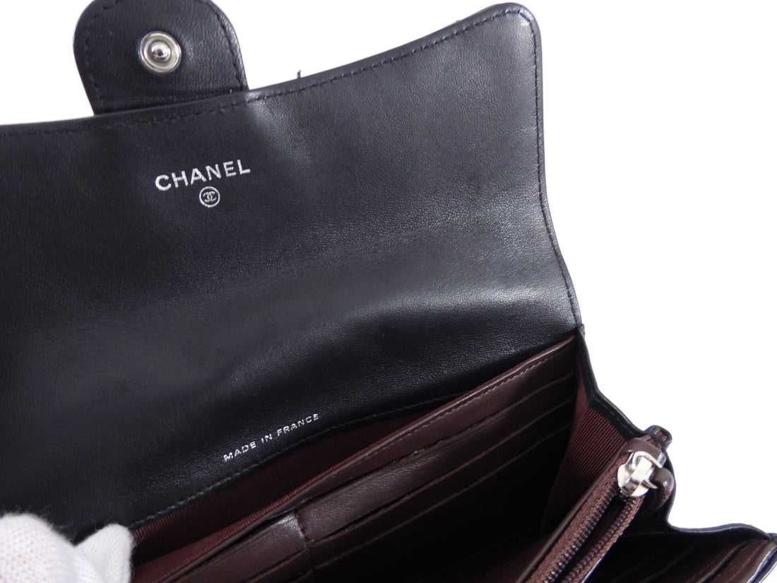 Ch@nel Black Lambskin Quilted CC Flap Continental Wallet