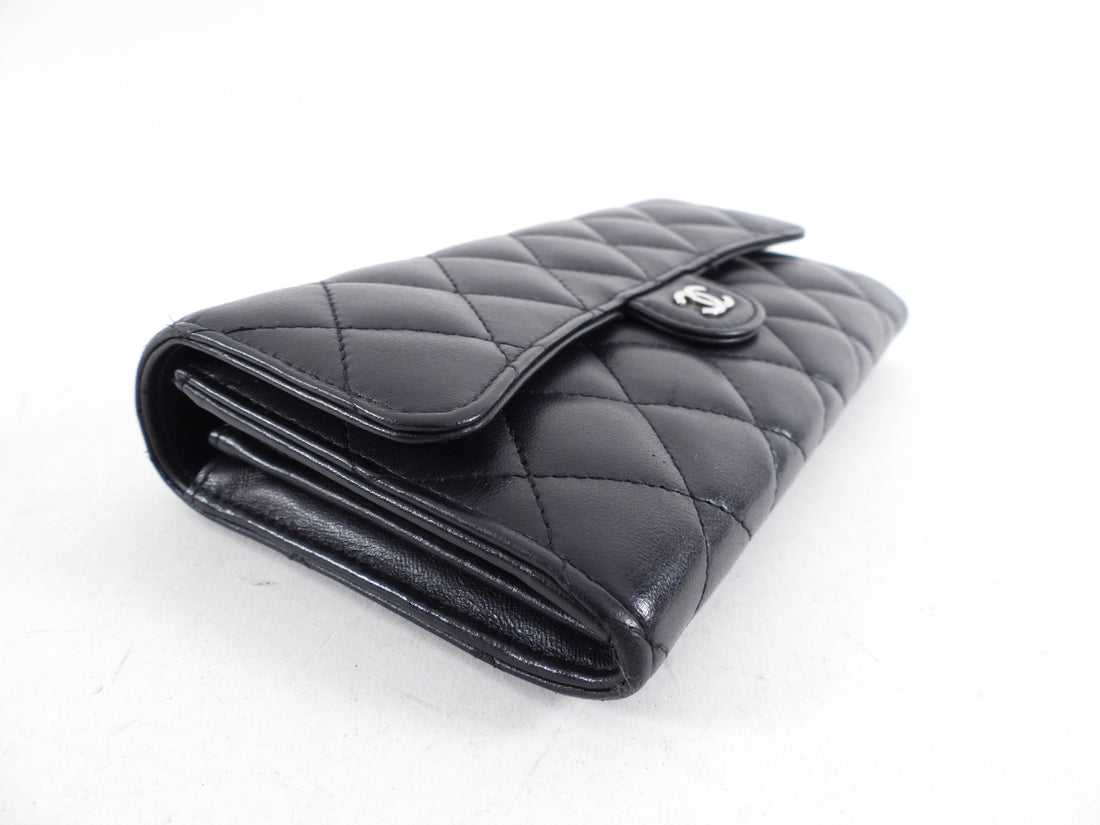 Ch@nel Black Lambskin Quilted CC Flap Continental Wallet