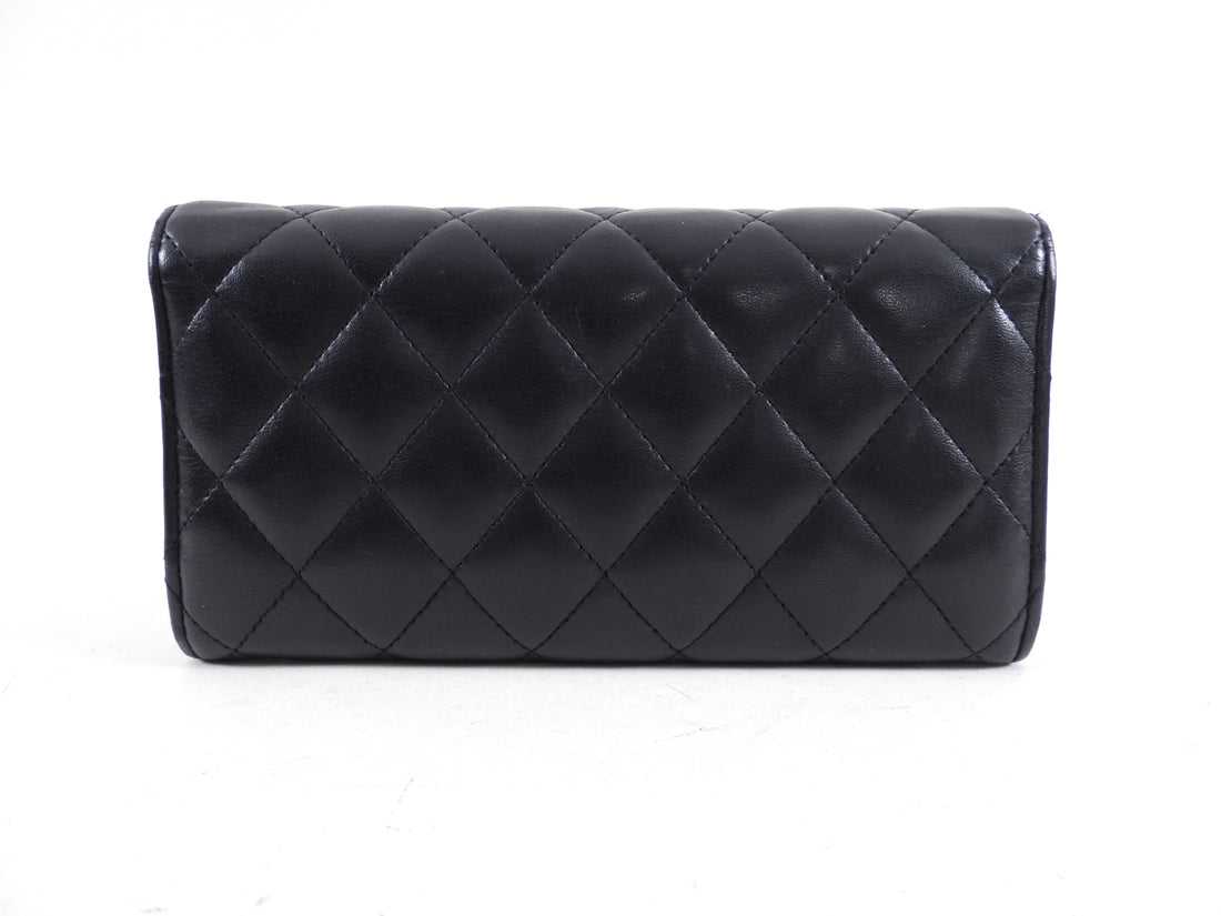 Ch@nel Black Lambskin Quilted CC Flap Continental Wallet