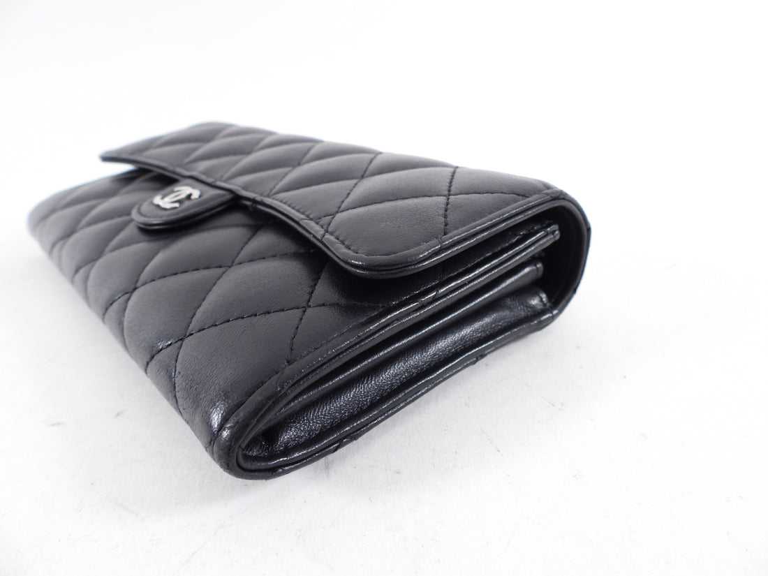 Ch@nel Black Lambskin Quilted CC Flap Continental Wallet