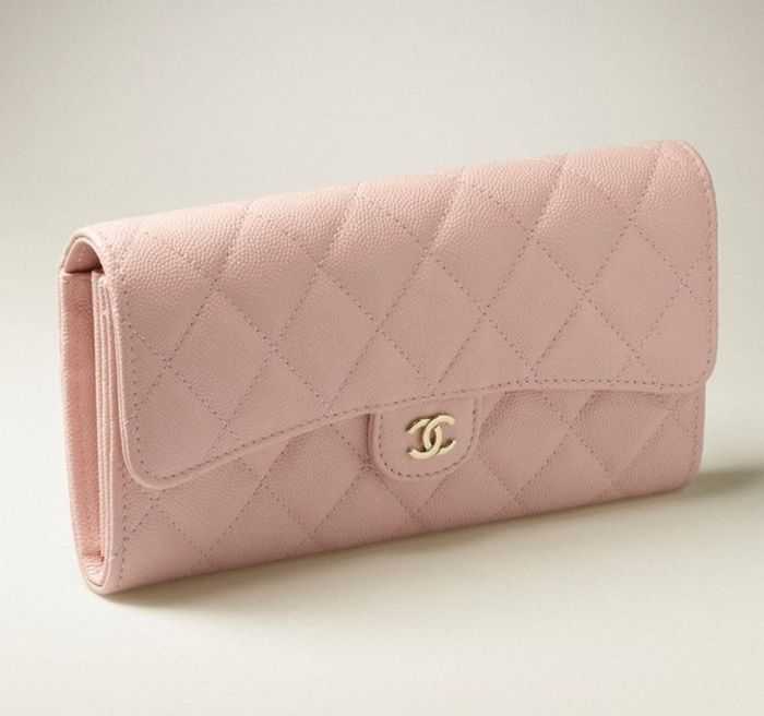 CH@NEL Portefeuille Long Matelasse Peau d'Agneau Rose