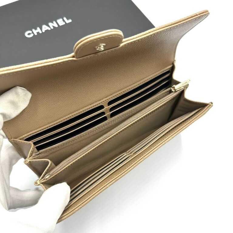 CH@NEL Classic long flap wallet Calfskin Beige