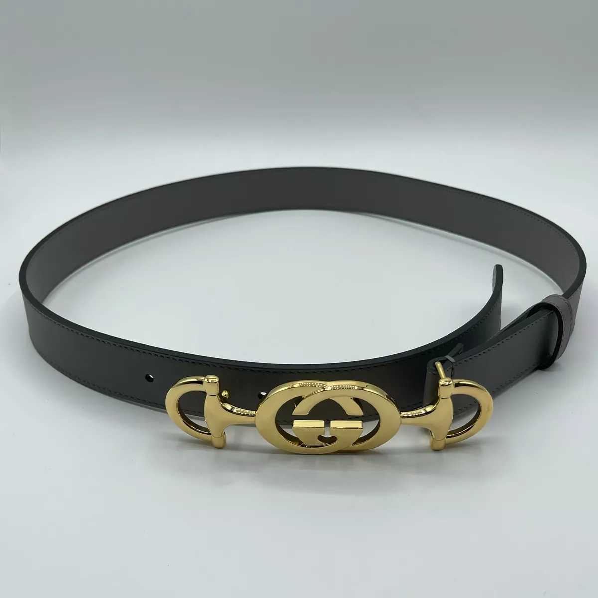 GG Ceinture femme Zumi en cuir gris avec boucle dorée GG