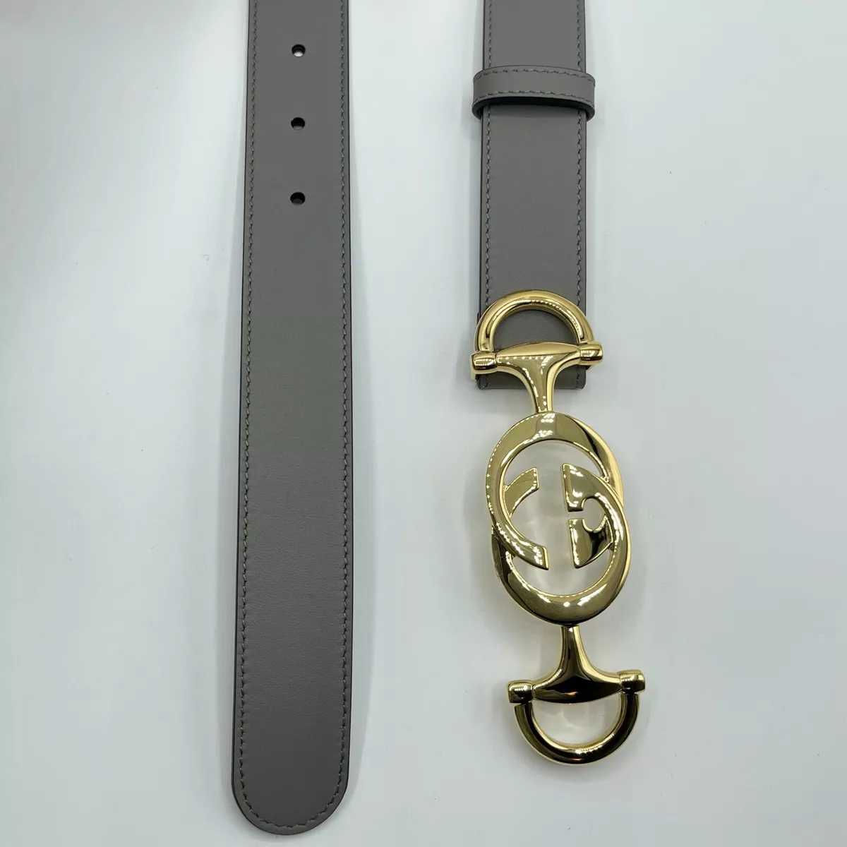 GG Ceinture femme Zumi en cuir gris avec boucle dorée GG