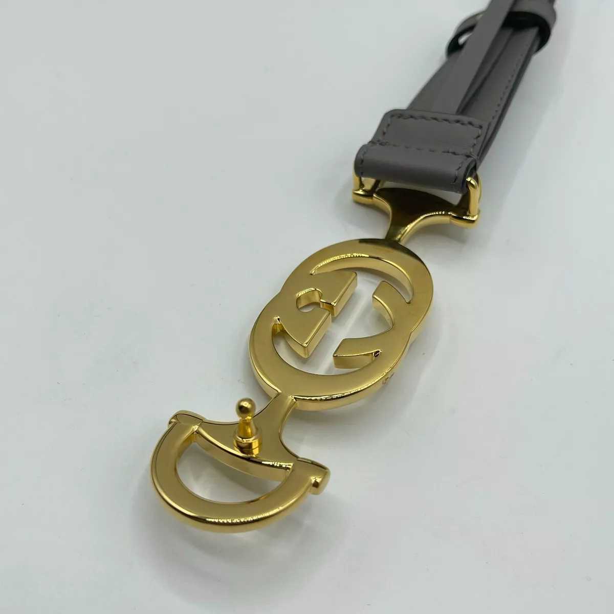 GG Ceinture femme Zumi en cuir gris avec boucle dorée GG