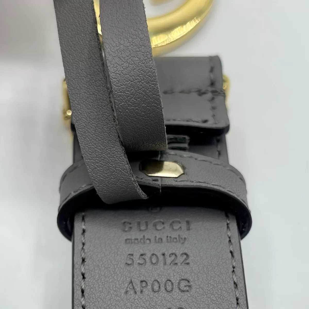 GG Ceinture femme Zumi en cuir gris avec boucle dorée GG