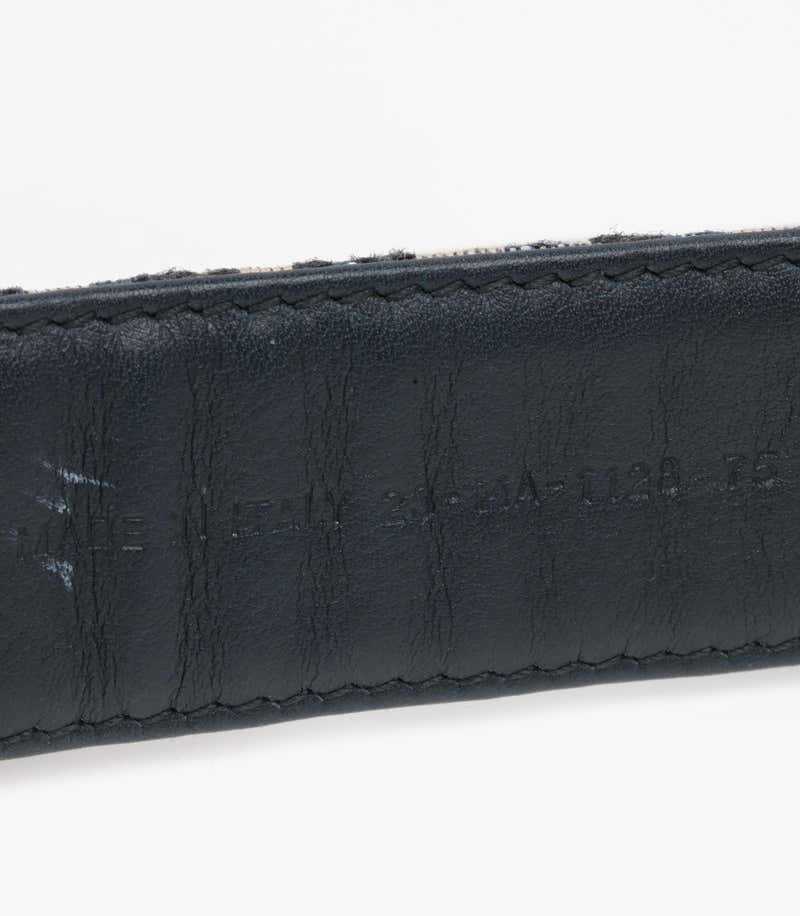 Christian Di*r Ceinture Diorquake 75 en toile et cuir de veau avec monogramme bleu