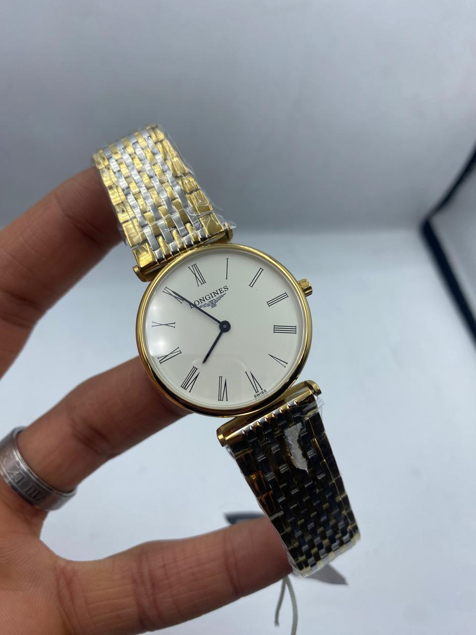 LÔNGINES La grande classique de lôngines (24mm) cadran blanc / bracelet en acier inoxydable bicolore